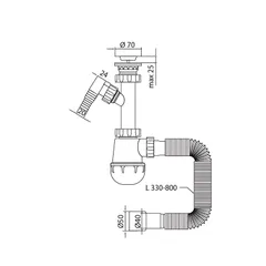 Сифон для кухні Mixxus SK-01-B 1 1/2"x40 з литим випуском та відводом для пральної машини (MI8191)