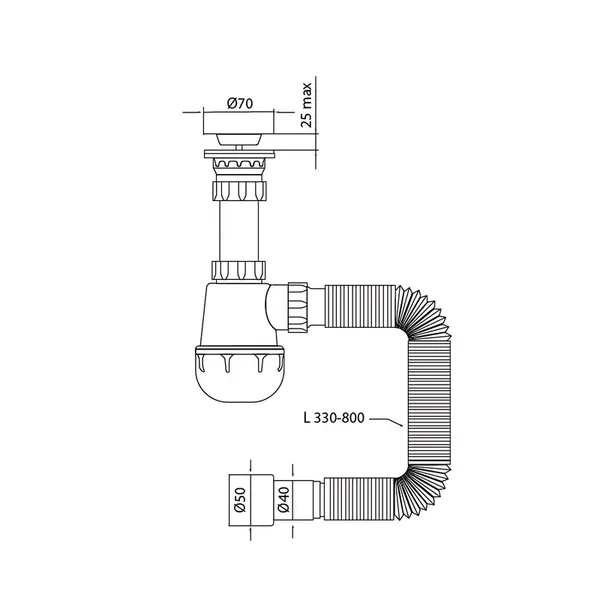 Сифон для кухні Mixxus SK-01-A 1 1/2"x40 з литим випуском 40*40/50 (MI8190)