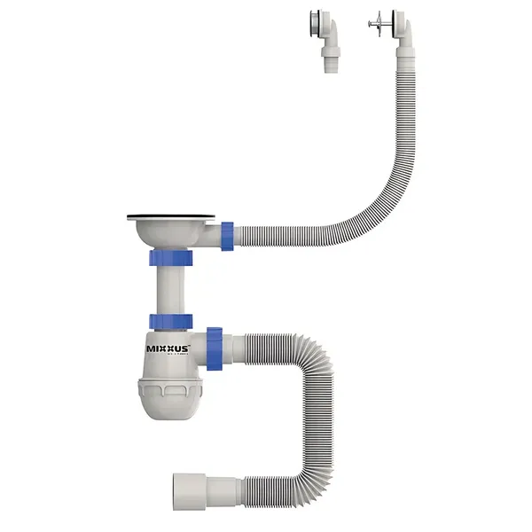 Сифон для кухні Mixxus SK-07-A 3 1/2"x40 з нерж.сіткою, гнучким круг. переливом (MI8198)