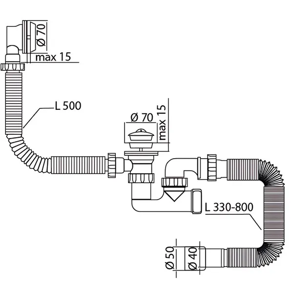 Сифон для ванни Mixxus SV-02-A 1 1/2" з ревізією, випуском та переливом (MI8202)