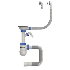 Сифон для кухні Mixxus SK-07-B 3 1/2"x40 з нерж.сіткою, відведенням для пральної машини, гнучким круг. переливом (MI8199)