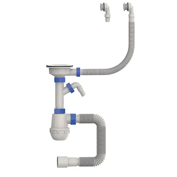 Сифон для кухні Mixxus SK-06-WH 3 1/2"x40 з пластиковою сіткою, відведенням для пральної машини, гнучким круг. переливом (MI8197)