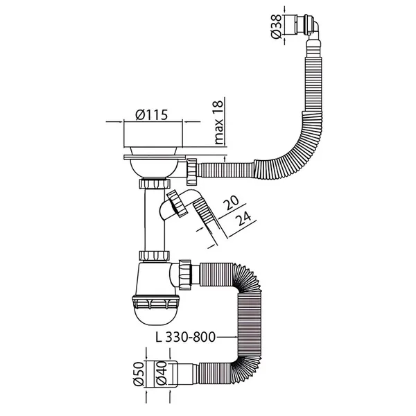 Сифон для кухні Mixxus SK-06-WH 3 1/2"x40 з пластиковою сіткою, відведенням для пральної машини, гнучким круг. переливом (MI8197)