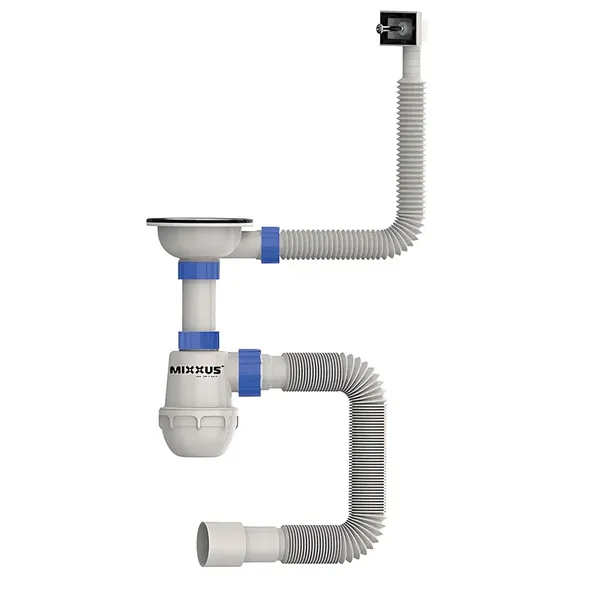 Сифон для кухні Mixxus SK-02-A 3 1/2"x40 з нержавіючою сіткою, гнучким прямокутним переливом (MI8194)