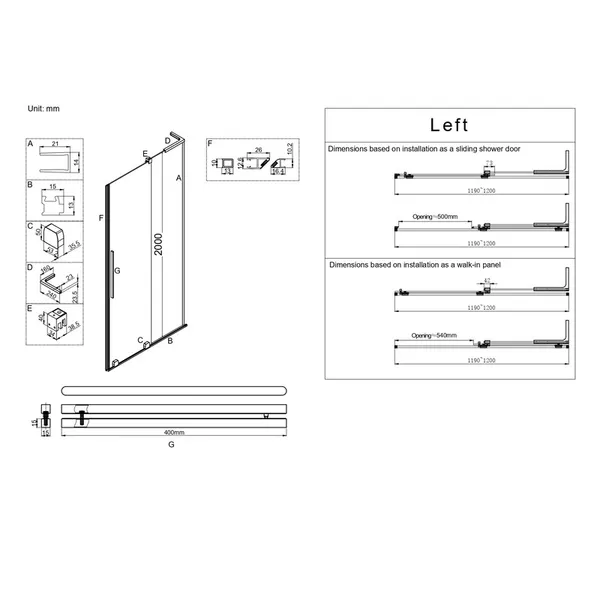 Двері у нішу Walk-In розсувні Koer SR SD07-120x200-L-TR-12 прозоре скло Easy Clean 8мм Матове золото (KR5687)