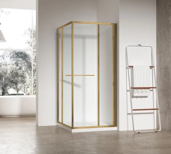 Душова кабіна без піддону Koer SR SC09-90x90x200-R-TR-12 прозоре скло Easy Clean 6мм Матове золото (KR5771)