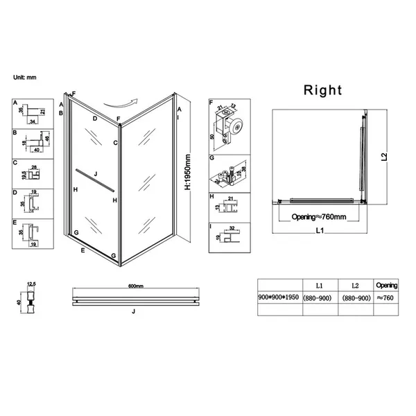 Душова кабіна без піддону Koer SR SC09-90x90x200-R-TR-01 прозоре скло Easy Clean 6мм Хром (KR5770)
