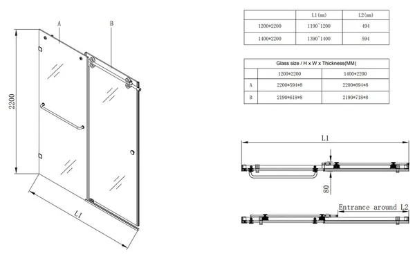 Двері в нішу Koer SR SD06-140x220-TR-07 прозоре скло Easy Clean 8мм, графіт (KR5369)