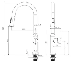 Змішувач для кухні з висувним виливом Mixxus Premium PULL 014 GRAPHITE (MI6959)