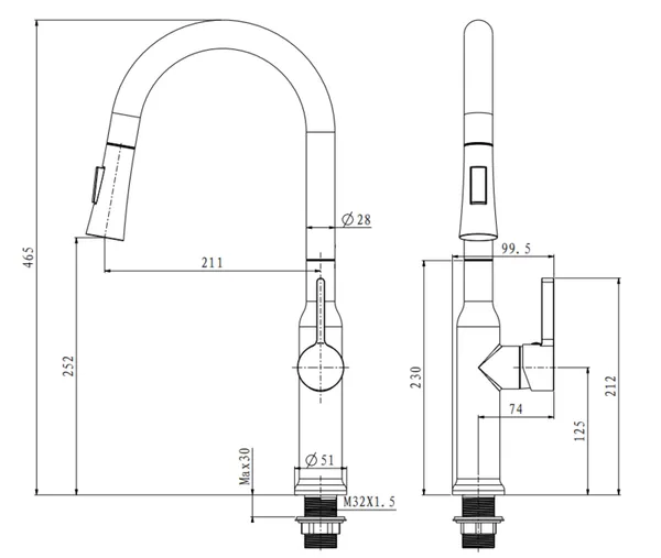 Змішувач для кухні з висувним виливом Mixxus Premium PULL 014 GRAPHITE (MI6959)