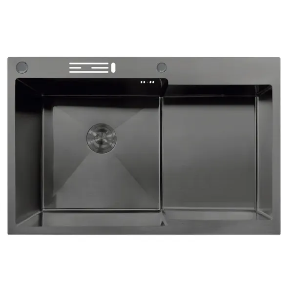 Мийка MIXXUS MH7849L-HK NANO-BLACK (3.0/0.9) з нержавіючої сталі "глибоке крило", з підставкою під ножі (MX1936)