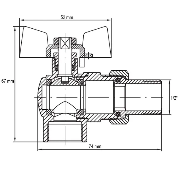 Кран з американкою 1/2" "антіпротечка"(Koer KR.228-Gi) кутовий (KR0196)