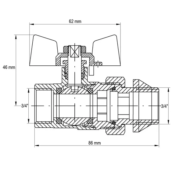 Кран з американкою 3/4" "антіпротечка" (Koer KR.227-Gi) (KR0191)