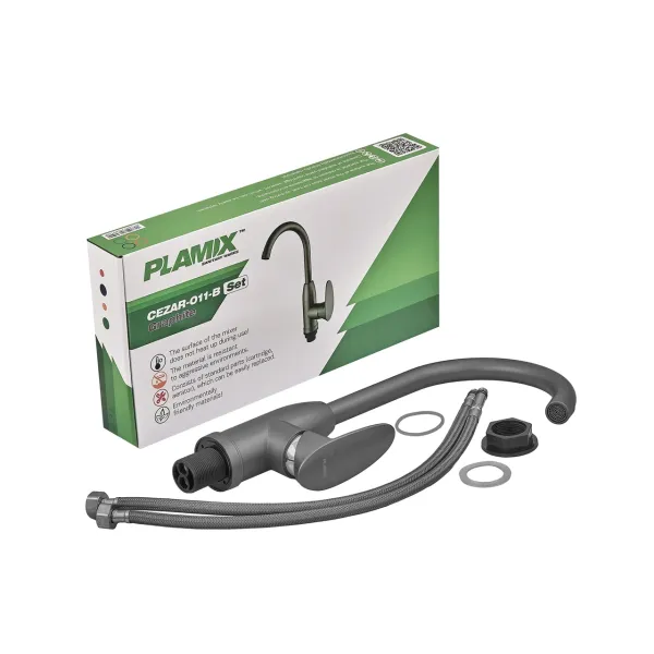 Змішувач для кухні Plamix CEZAR-011-B SET Graphite з підведенням (PM0695)