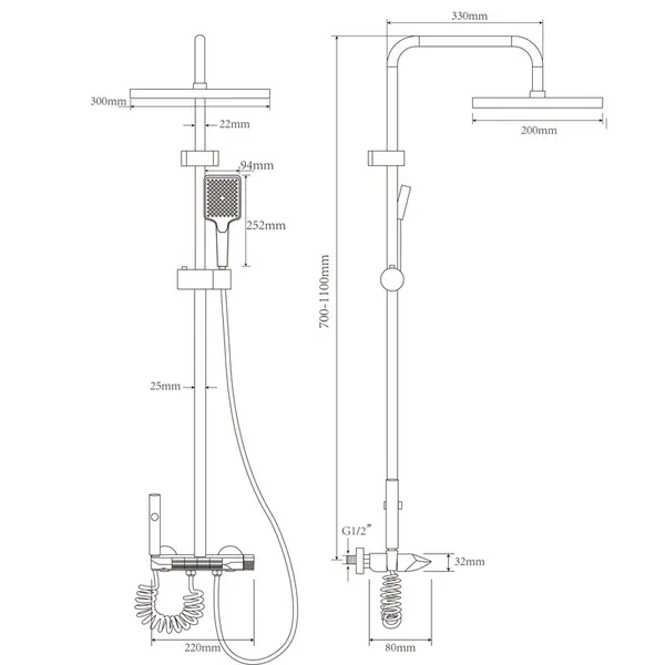Душова колона Armata BCS-009-J Graphite зі змішувачем з кнопковим перемикачем, 4 режими (CH6509)