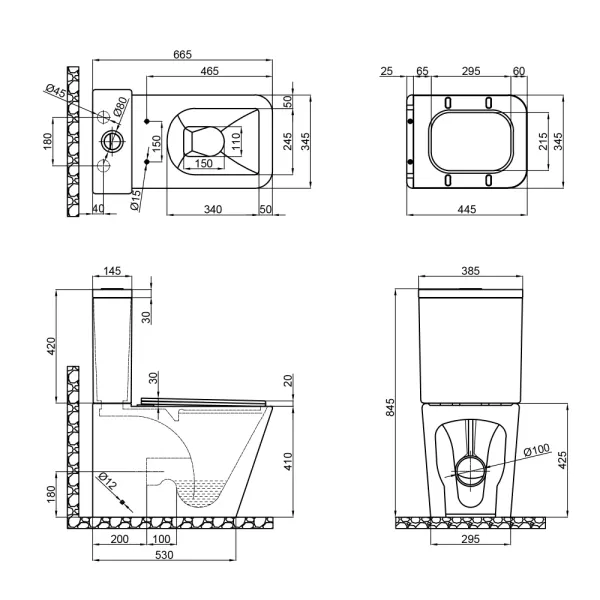 Унітаз-компакт Mixxus Premium Quadro-0402-R 675x390x855mm, система змиву RIMLESS (MP6458)