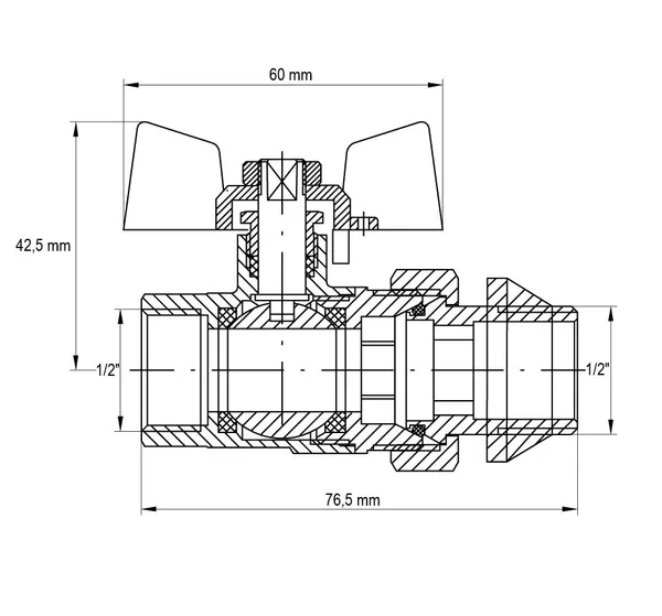 Кран з американкою 1/2" "антіпротечка" (Koer KR.227-Gi) (KR0189)