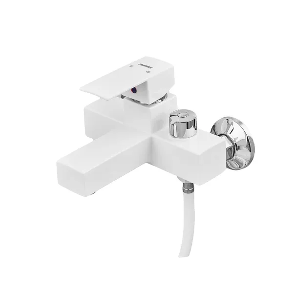 Змішувач для ванни Plamix Kubus-009 EURO SET White (з шлангом, лійкою та кронштейном) (PM0673)