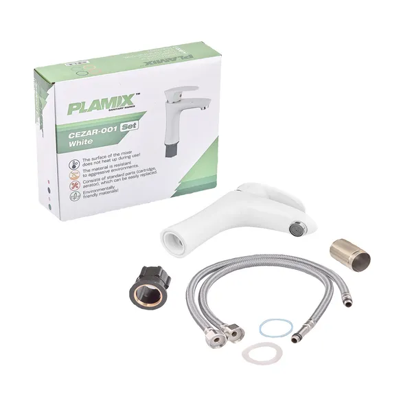Змішувач для умивальника Plamix Cezar-001 SET White  (з підведенням) (PM0661)