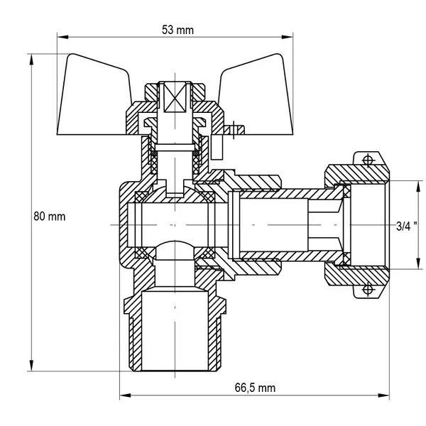 Кран з накидною гайкою 3/4" ГШМ кутовий Koer KR.221 (KR0171)