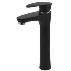 Змішувач для умивальника Plamix Cezar-001 HIGH SET Matte black (з підведенням) (PM0664)