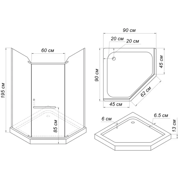Душова кабіна з низьким піддоном Mixxus LINES SCT01-90x90x198-TR CHROME прозоре скло 6мм (MI6913)