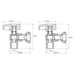 Комплект кранів для підключення газового котла Koer KR.1322 кутовий (1/2"x2шт, 3/4x2шт) (KR3126)