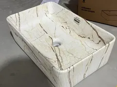 Раковина накладна Mixxus Premium QUADRO-0208 MARBLE 480х315х140mm з переливом (MP6518)