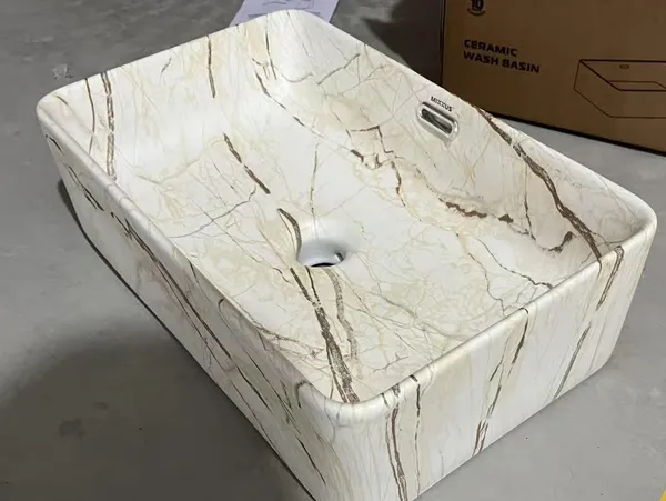 Раковина накладна Mixxus Premium QUADRO-0208 MARBLE 480х315х140mm з переливом (MP6518)