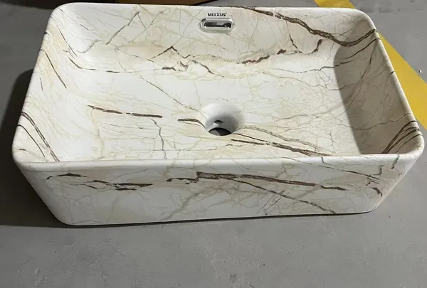 Раковина накладна Mixxus Premium QUADRO-0208 MARBLE 480х315х140mm з переливом (MP6518)
