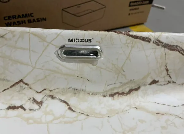 Раковина накладна Mixxus Premium QUADRO-0208 MARBLE 480х315х140mm з переливом (MP6518)