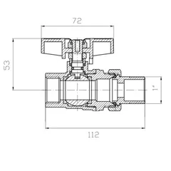 Кран з американкою Koer Extreme KE.227-25 - 1" ручка "метелик" червона (KR5767)