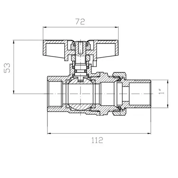 Кран з американкою Koer Extreme KE.227-25 - 1" ручка "метелик" червона (KR5767)