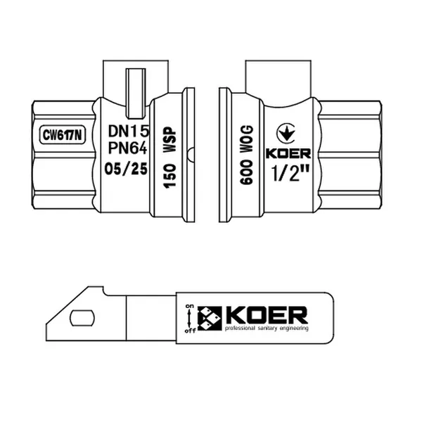 Кран кульовий ГГВ Koer Extreme KE.214-15 - 1/2" FF ручка "важіль" червона (KR5744)