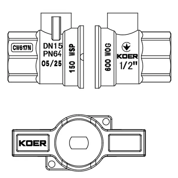 Кран кульовий ГГМ Koer Extreme KE.217-15 - 1/2" FF  ручка "метелик" червона (KR5756)