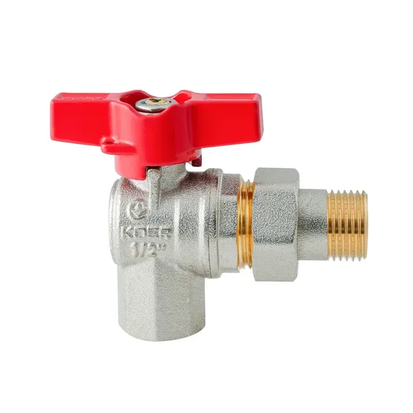 Кран з американкою кутовий Koer Extreme KE.228-15 - 1/2" ручка "метелик" червона (KR5763)