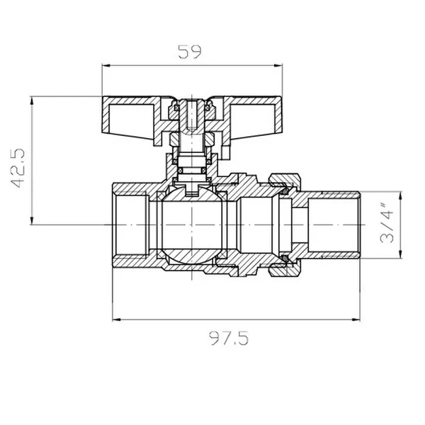 Кран з американкою Koer Extreme KE.227-20 - 3/4" ручка "метелик" червона (KR5766)