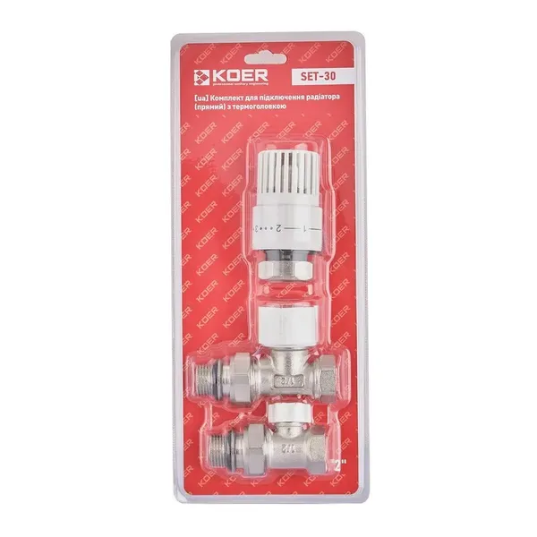 Комплект для підключення радіатора Koer SET-30 - 1/2'' (прямий) з термоголовкою (KR5717)