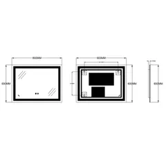 Дзеркало Zerix Kubix MR03-80x60-REVERSE з LED Touch, Anti-fog, димером, регулятором яскравості (ZX6053)