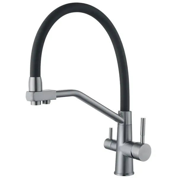 Змішувач для кухні з силіконовим виливом Zerix FUL-021 Graphite Refl.Black з нерж. сталі SUS304 з виходом для пит.води (ZX5999)
