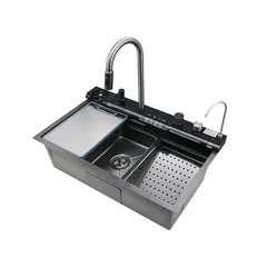 Мийка багатофункціональна Zerix ZH7546-SET-05 Decor Graphite з вбудованим змішувачем з нерж.сталі (ZM5592)