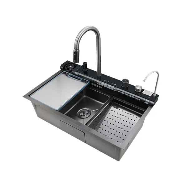 Мийка багатофункціональна Zerix ZH7546-SET-05 Decor Graphite з вбудованим змішувачем з нерж.сталі (ZM5592)