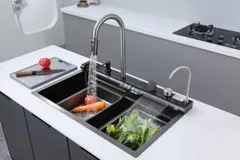 Мийка багатофункціональна Zerix ZH7546-SET-05 Decor Graphite з вбудованим змішувачем з нерж.сталі (ZM5592)