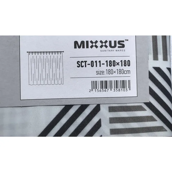Шторка для ванної Mixxus SCT-011-180x180 з поліестеру (Візерунок "Ромби" сіро-білий) (AC3581)