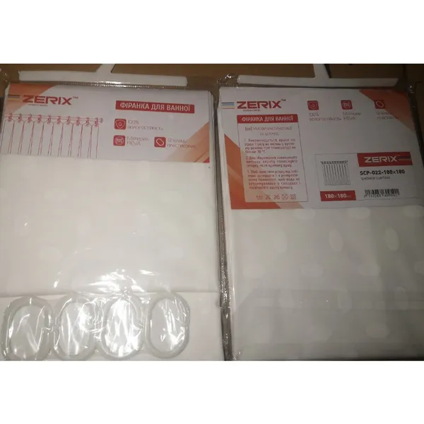 Шторка для ванної Zerix SCP-022-180x180 з PEVA (поліетиленвінілацетату) (Колір білий 3-Д) (ZX6095)