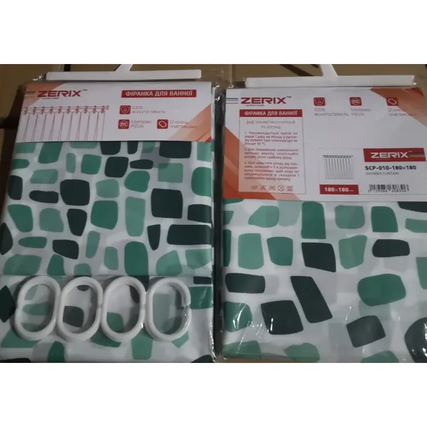 Шторка для ванної Zerix SCP-010-180x180 з PEVA (поліетиленвінілацетату) (Візерунок "Бризки" зелені) (ZX6083)