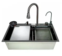 Мийка багатофункціональна Zerix ZH7546-SET-07 Micro Decor Graphite з вбудованим змішувачем з нерж.сталі (ZM5591)