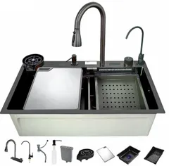 Мийка багатофункціональна Zerix ZH7546-SET-07 Micro Decor Graphite з вбудованим змішувачем з нерж.сталі (ZM5591)