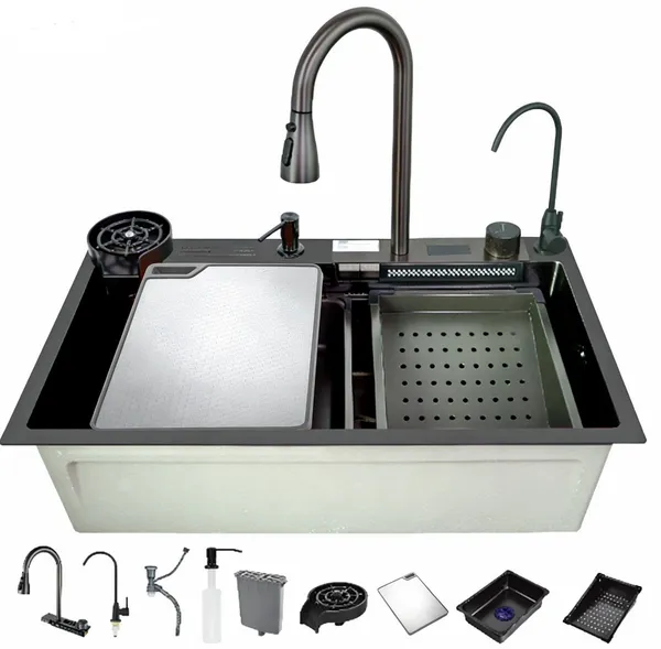 Мийка багатофункціональна Zerix ZH7546-SET-07 Micro Decor Graphite з вбудованим змішувачем з нерж.сталі (ZM5591)