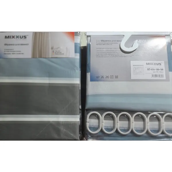 Шторка для ванної Mixxus SCT-016-180x180 з поліестеру (Візерунок "Смужка" біло-блакитна) (AC3586)